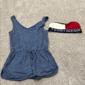 Blue Jumpsuit with Red and White Bandeau